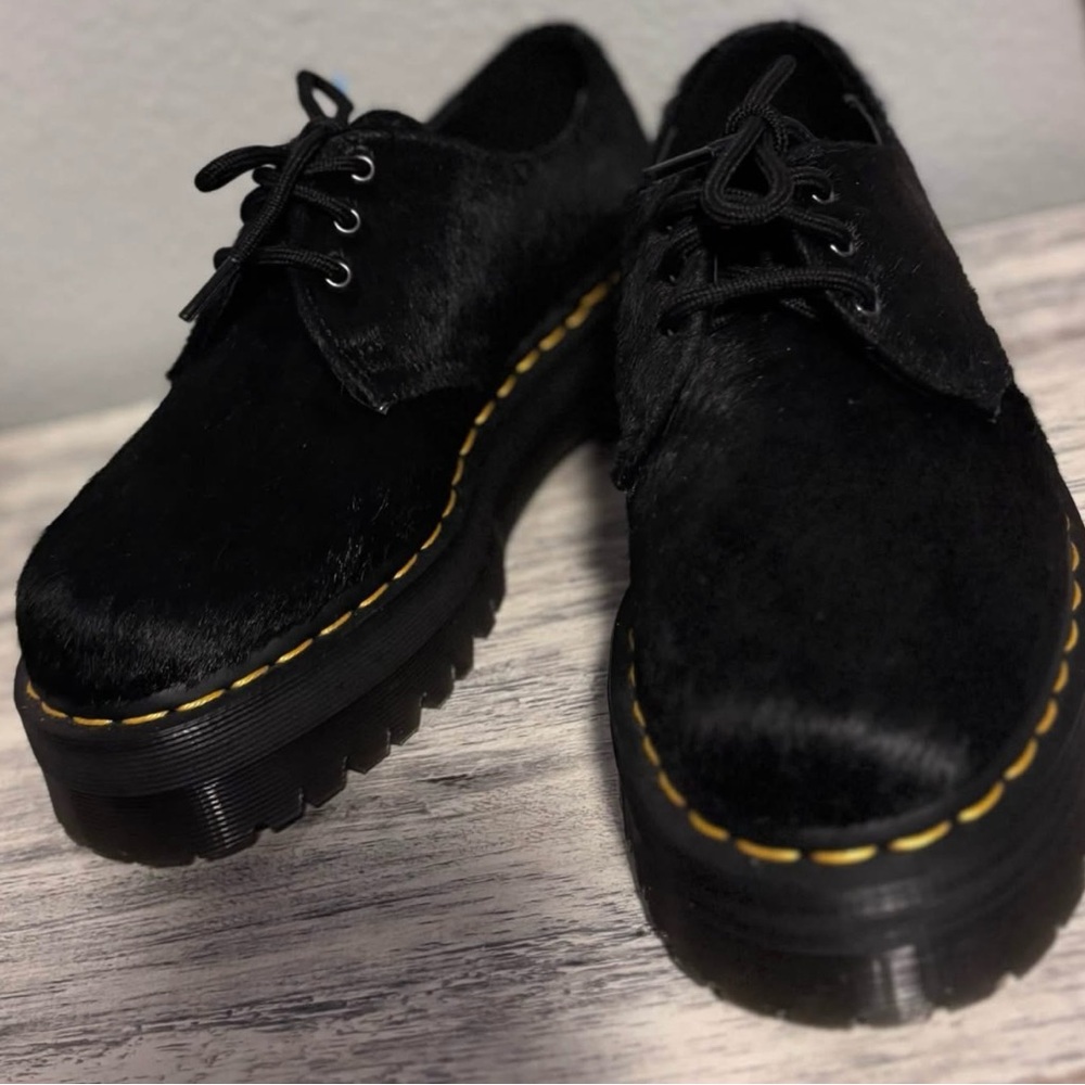 SOLD-Dr. Martens 1461 Hair-on Black Platform Shoes Size 8W Brand New Never Worn!